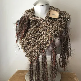 Oatmeal & Brown Tweed Shawl w/Button (SH709)