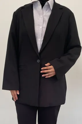 1 Button Office Blazer - Black