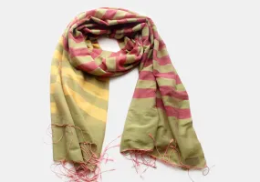 100% Reversible Dark Pink Striped Green Water Pashmina Shawl