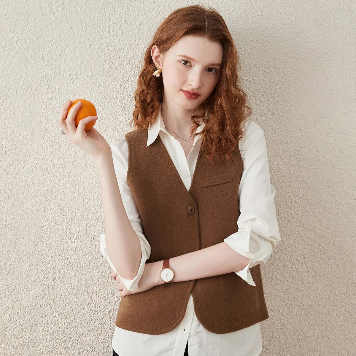 100% Wool Elegant Sleeveless Button-Up Vest