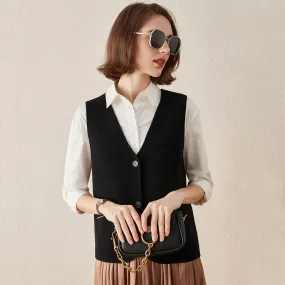 100% Wool Elegant Sleeveless Button-Up Vest