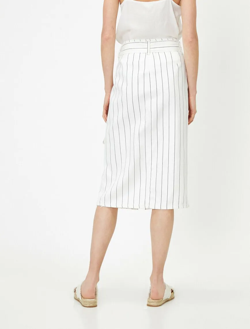 11797 Black Striped Midi Skirt