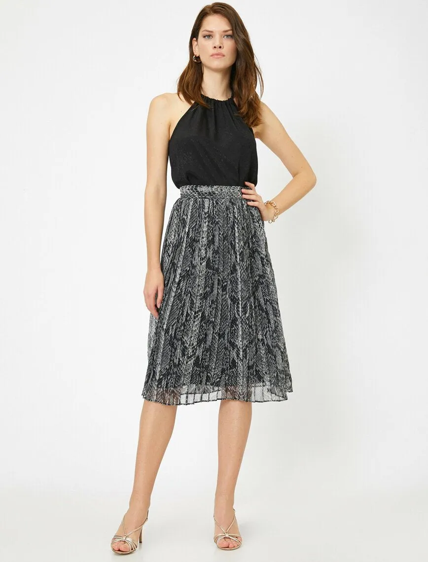 11814 Grey Snake Patterned Midi Skirt