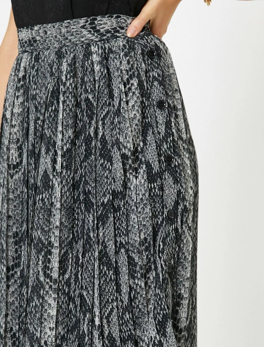 11814 Grey Snake Patterned Midi Skirt