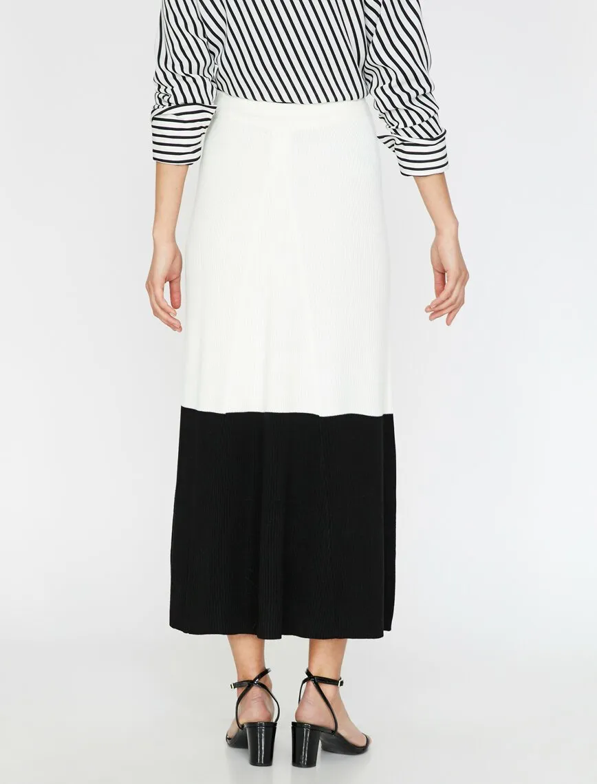 12177 White Colour Block Midi Skirt