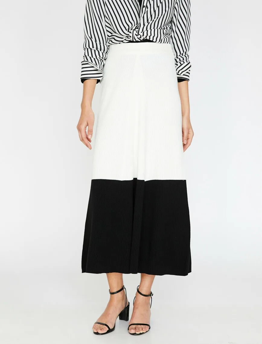 12177 White Colour Block Midi Skirt