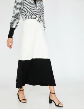 12177 White Colour Block Midi Skirt