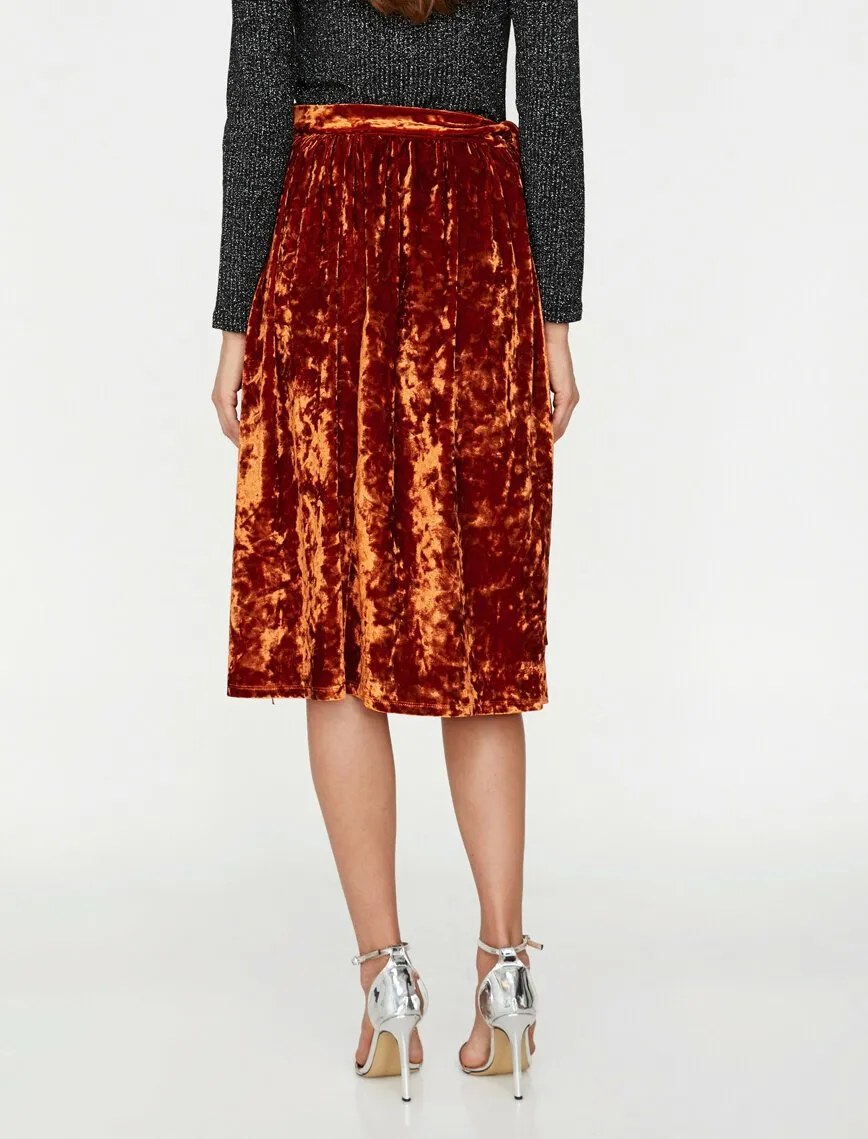 12189 Terracotta Velvet Midi Skirt