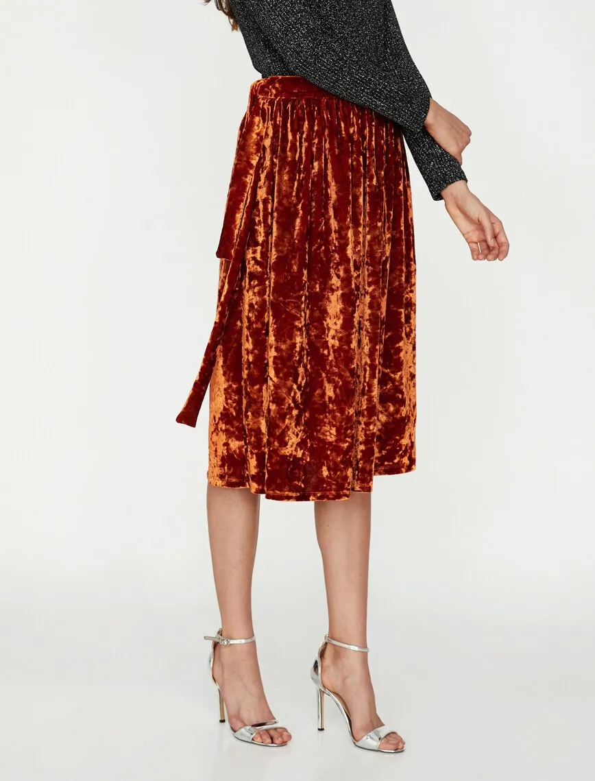 12189 Terracotta Velvet Midi Skirt