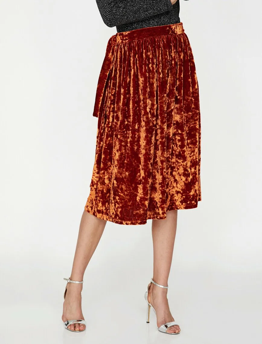 12189 Terracotta Velvet Midi Skirt