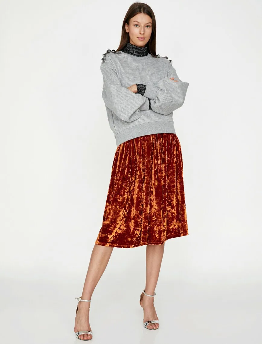 12189 Terracotta Velvet Midi Skirt