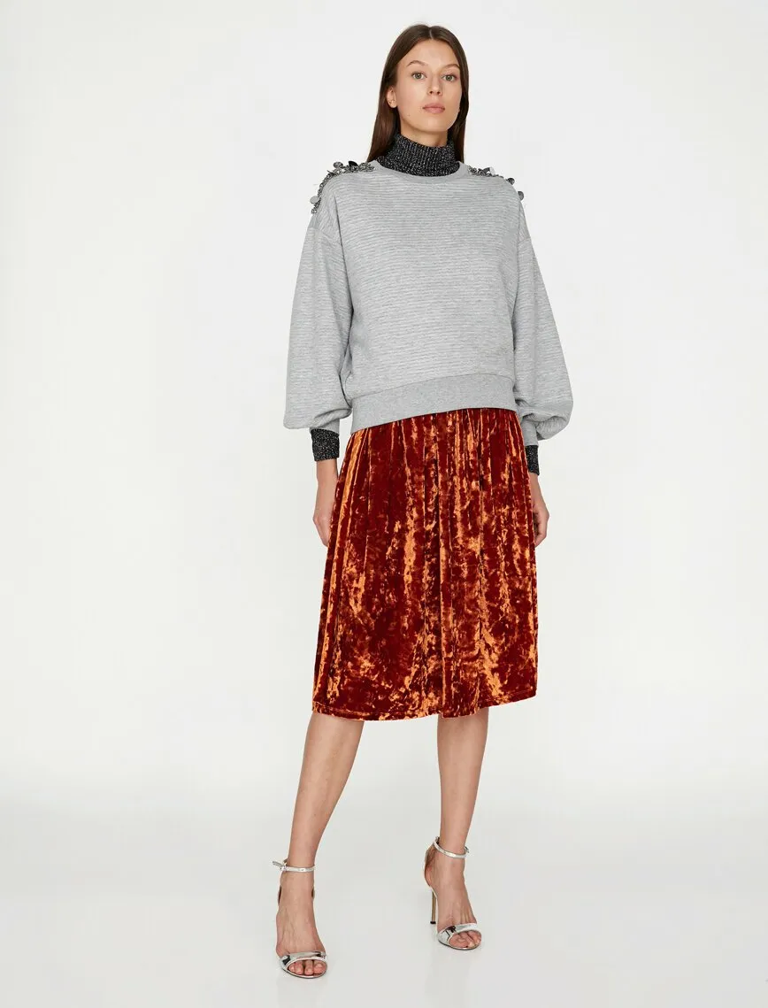 12189 Terracotta Velvet Midi Skirt