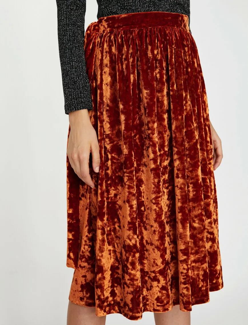 12189 Terracotta Velvet Midi Skirt