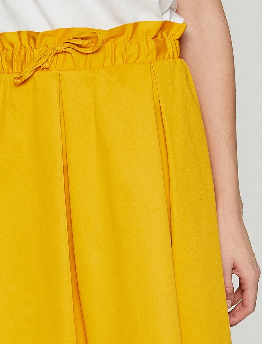 12304 Yellow Tie Waist Midi Skirt