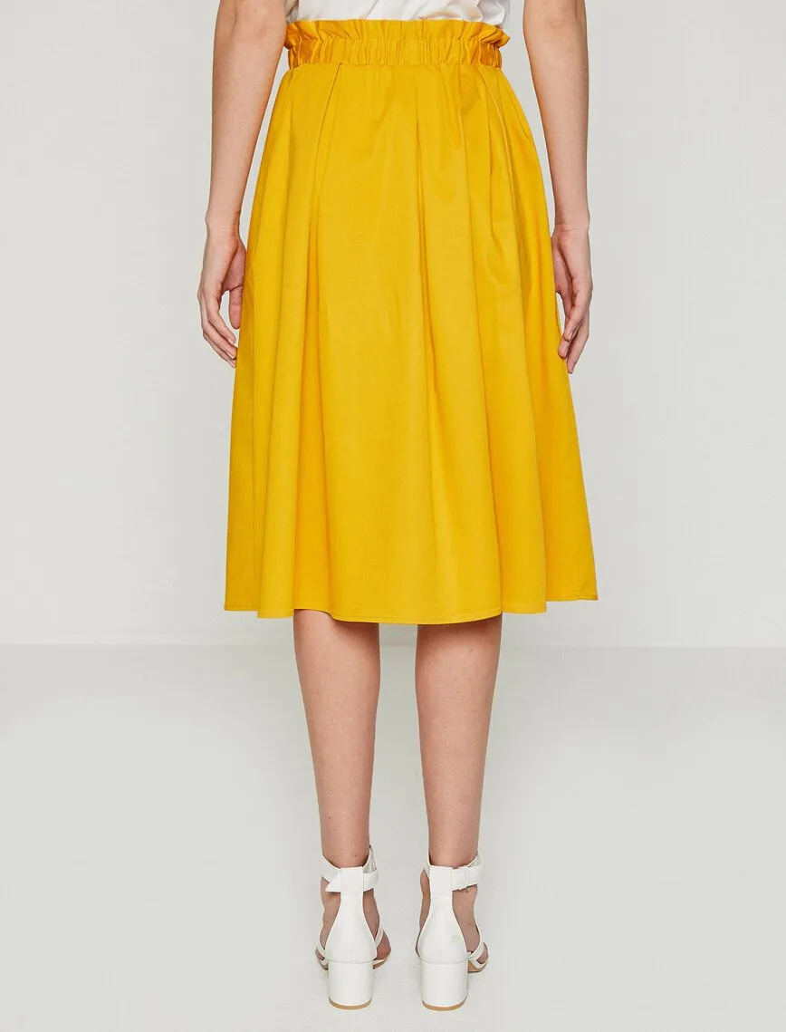 12304 Yellow Tie Waist Midi Skirt