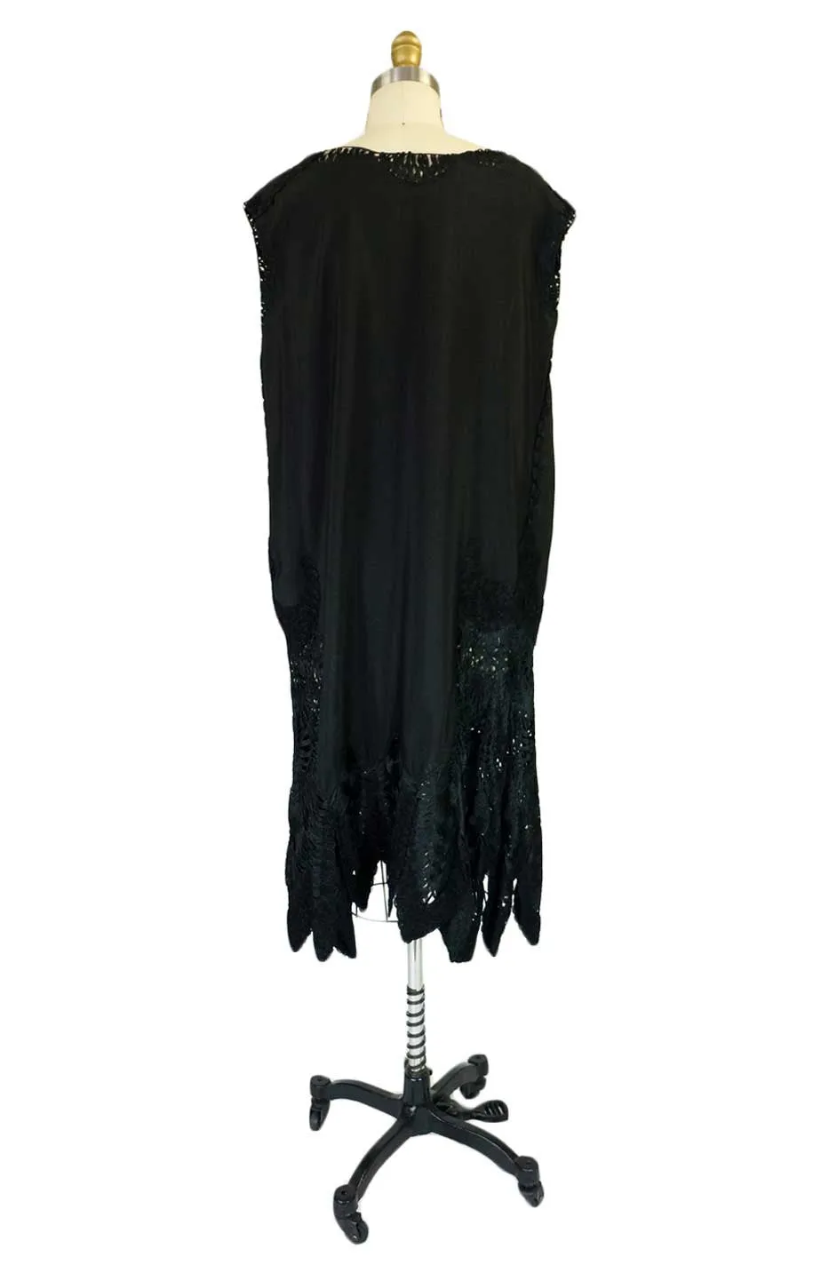 1920s Silk & Silk Rafia Hem Flapper Dress