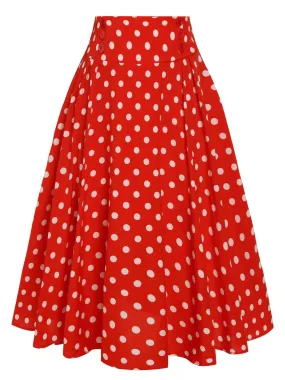 1930s High Waist Contrast Polka Dots Skirt