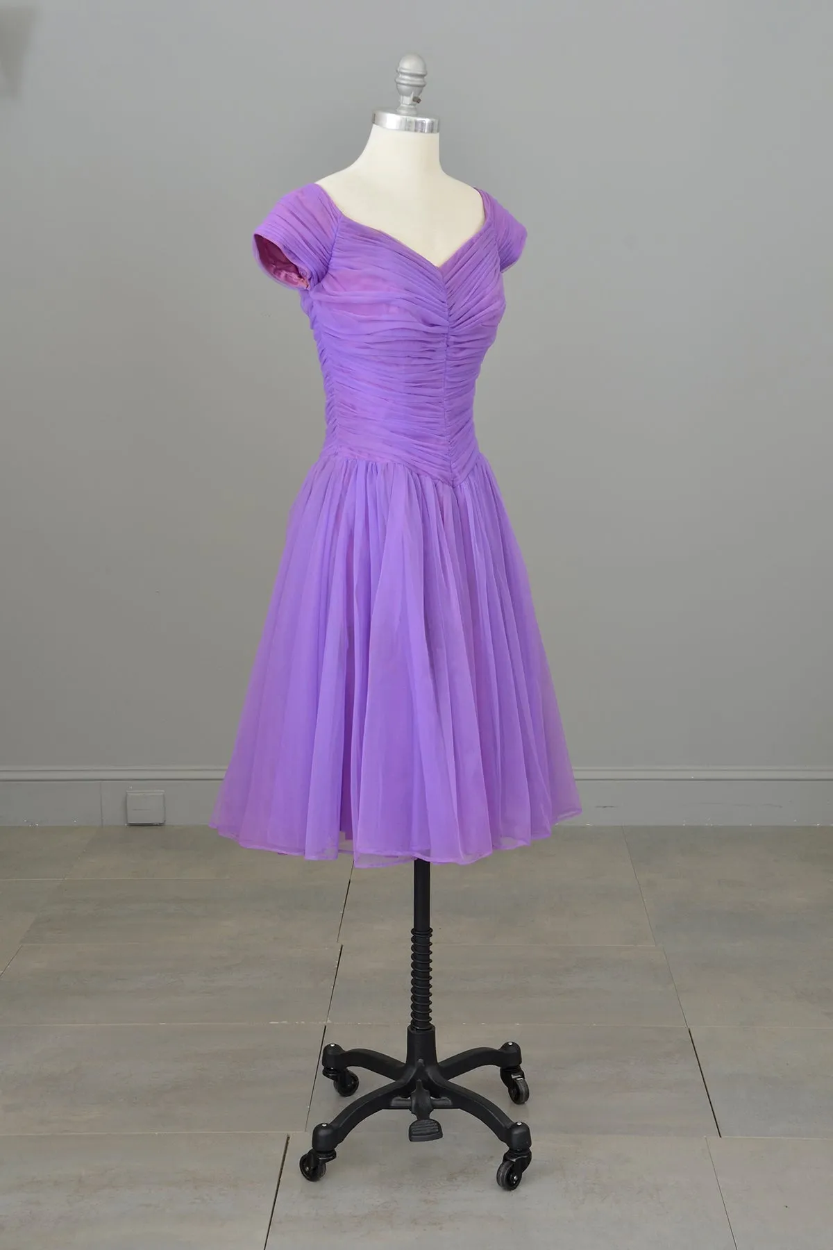 1960s 70s Vibrant Purple Ruched Party Dress