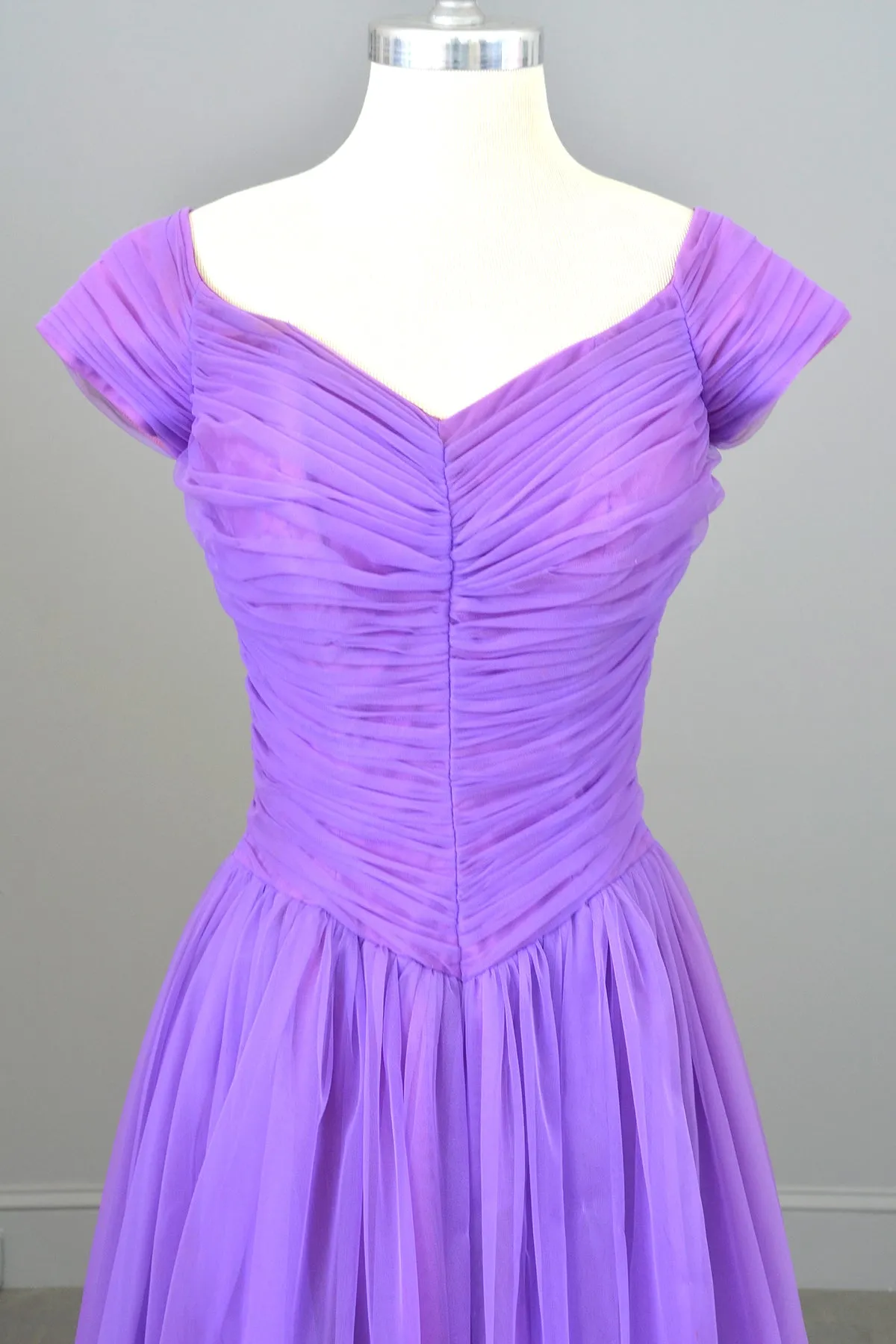 1960s 70s Vibrant Purple Ruched Party Dress