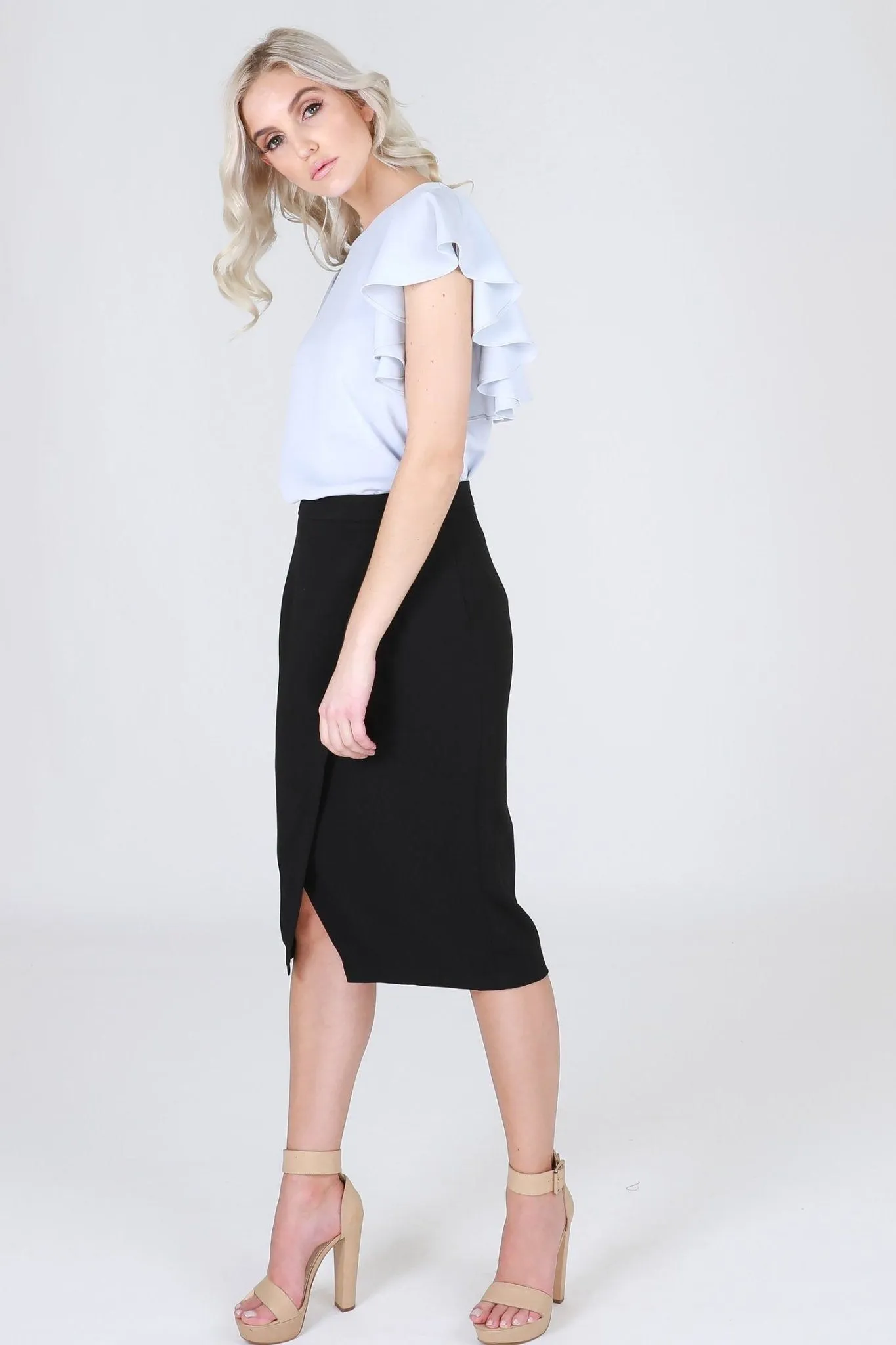 3rd Love Cavier Sky Split Pencil Skirt in Black