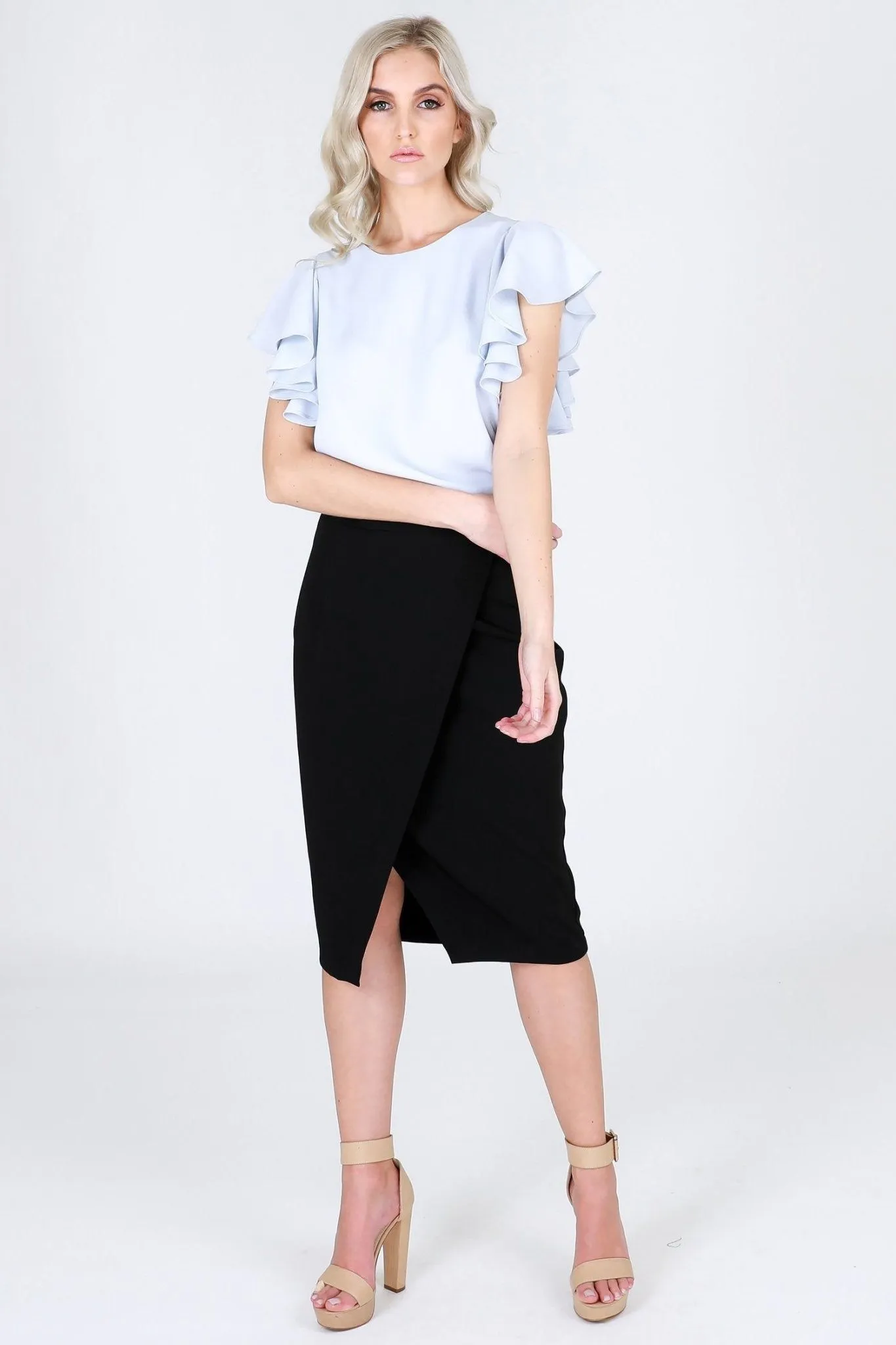 3rd Love Cavier Sky Split Pencil Skirt in Black