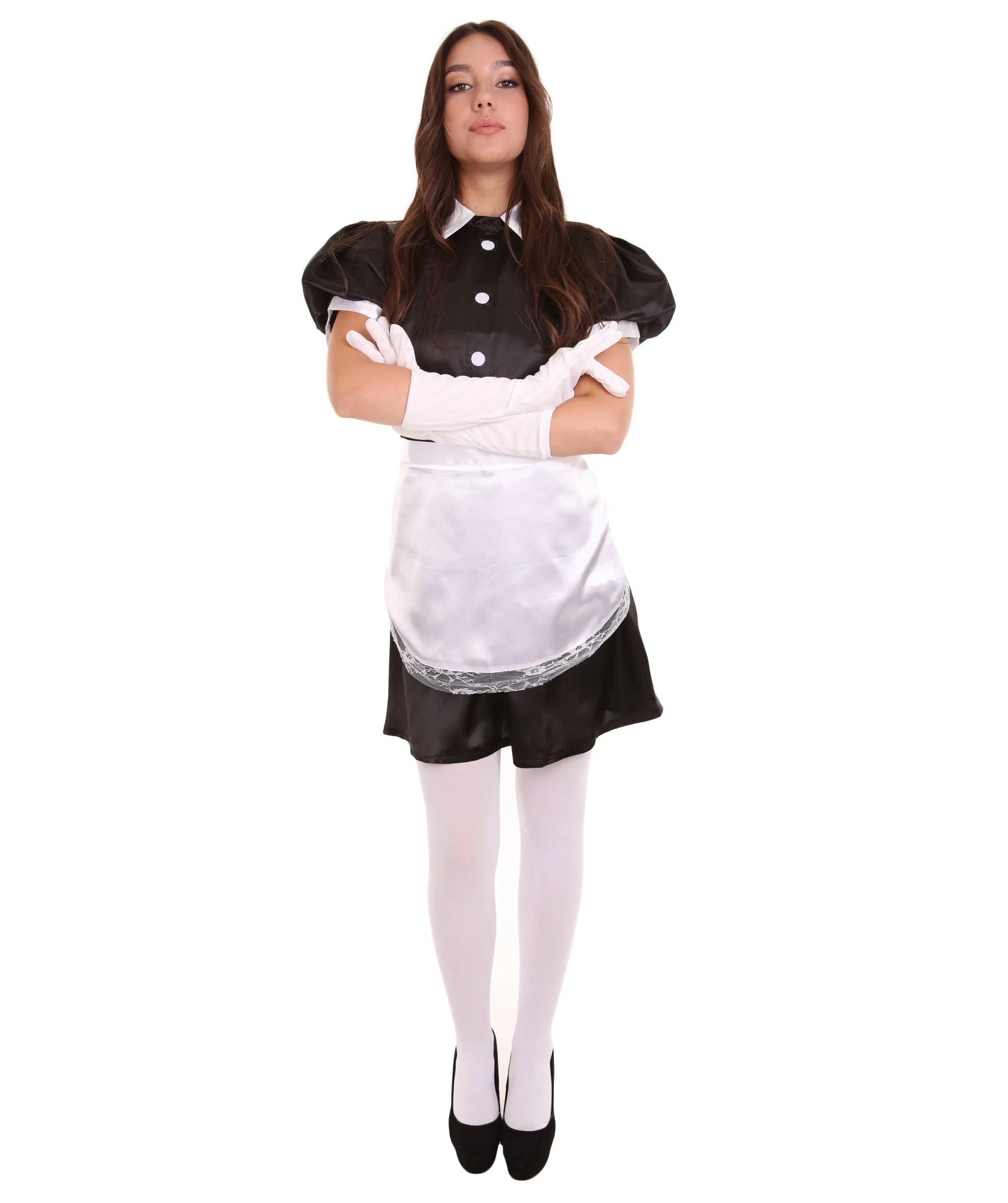 Adult Women's French Apron Maid Uniform Costume | Black Cosplay Costume