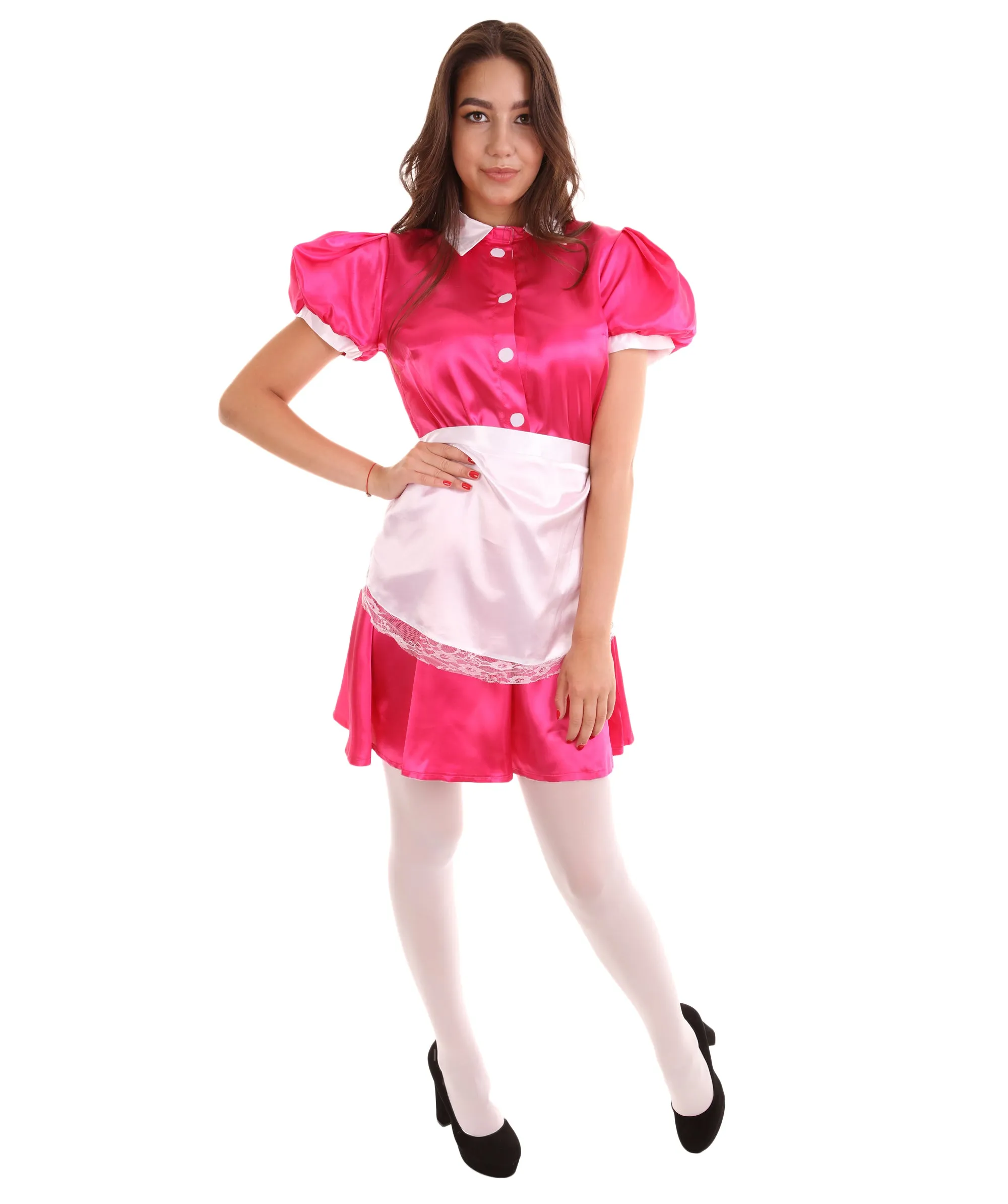 Adult Women's French Apron Maid Uniform Costume | Dark Pink Cosplay Costume