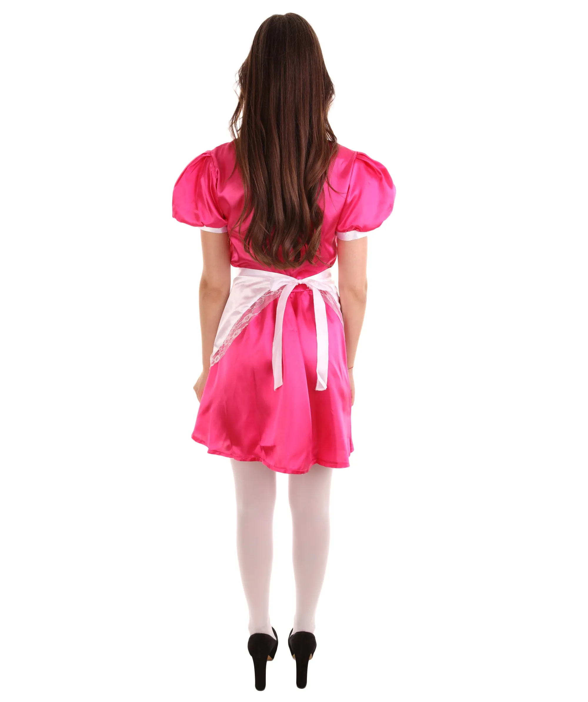 Adult Women's French Apron Maid Uniform Costume | Dark Pink Cosplay Costume