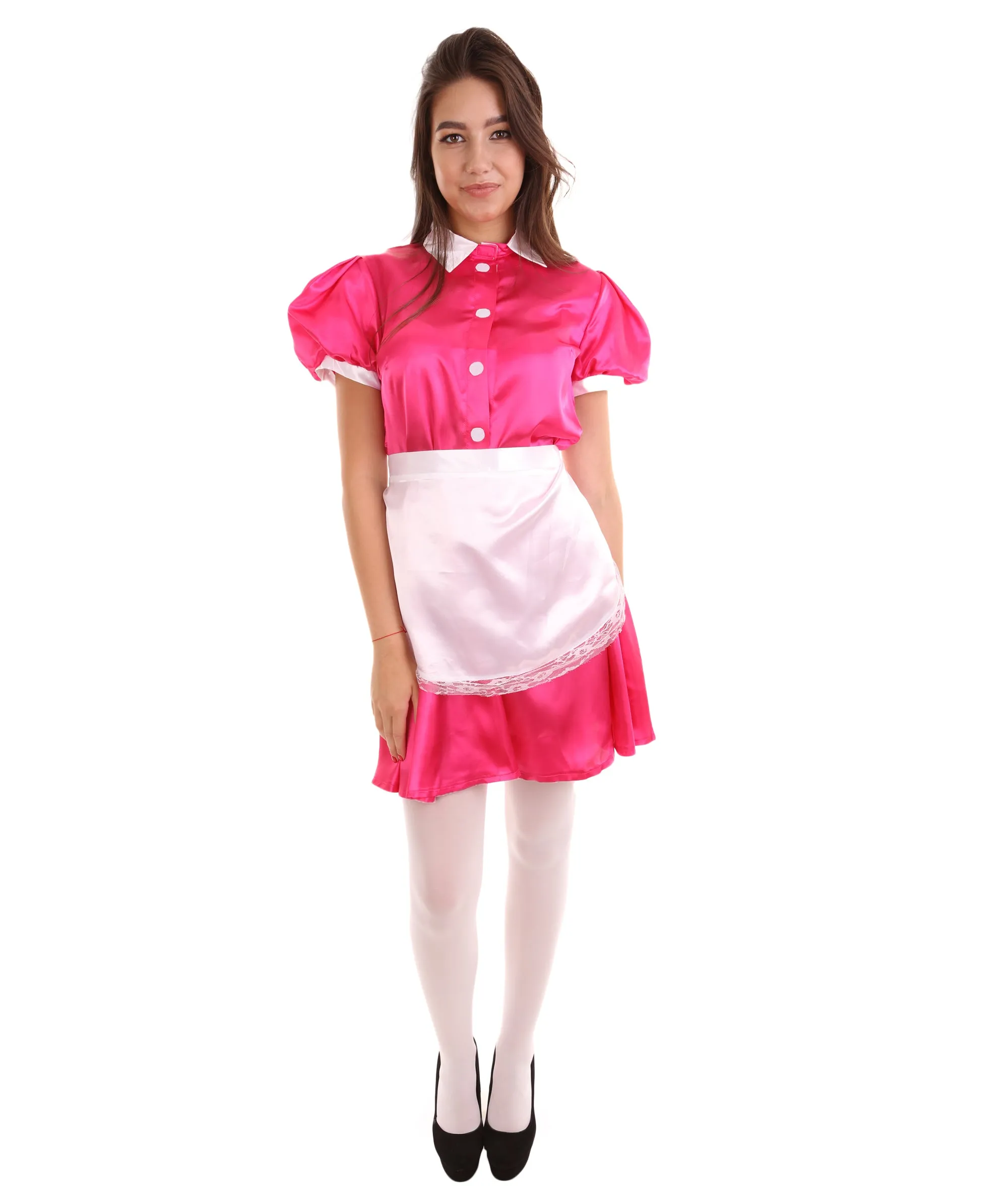 Adult Women's French Apron Maid Uniform Costume | Dark Pink Cosplay Costume