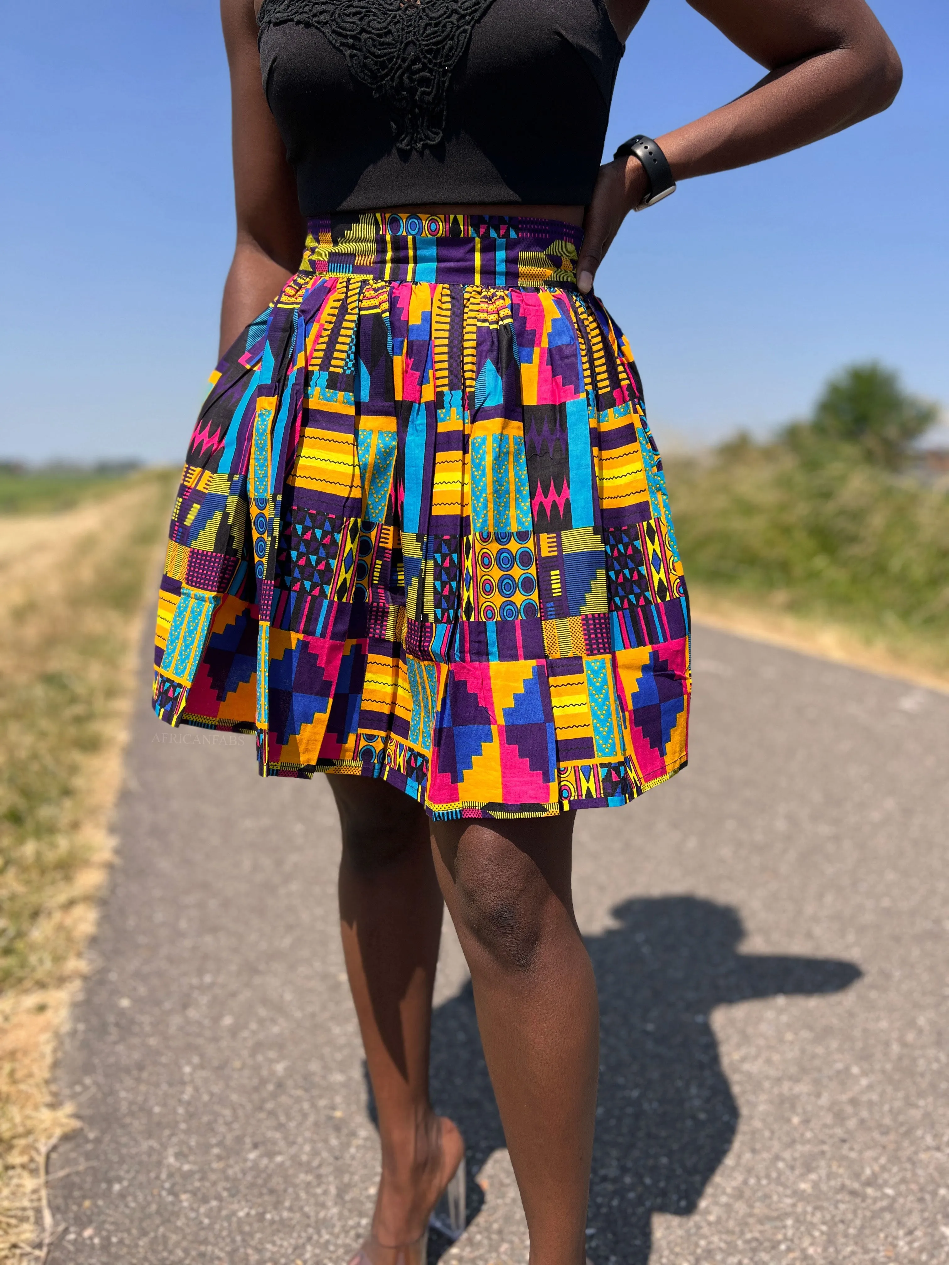 African print mini skirt - Multicolor kente purple