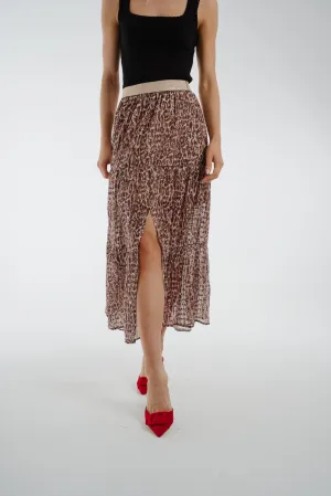 Ally Tiered Midi Skirt In Leopard Print