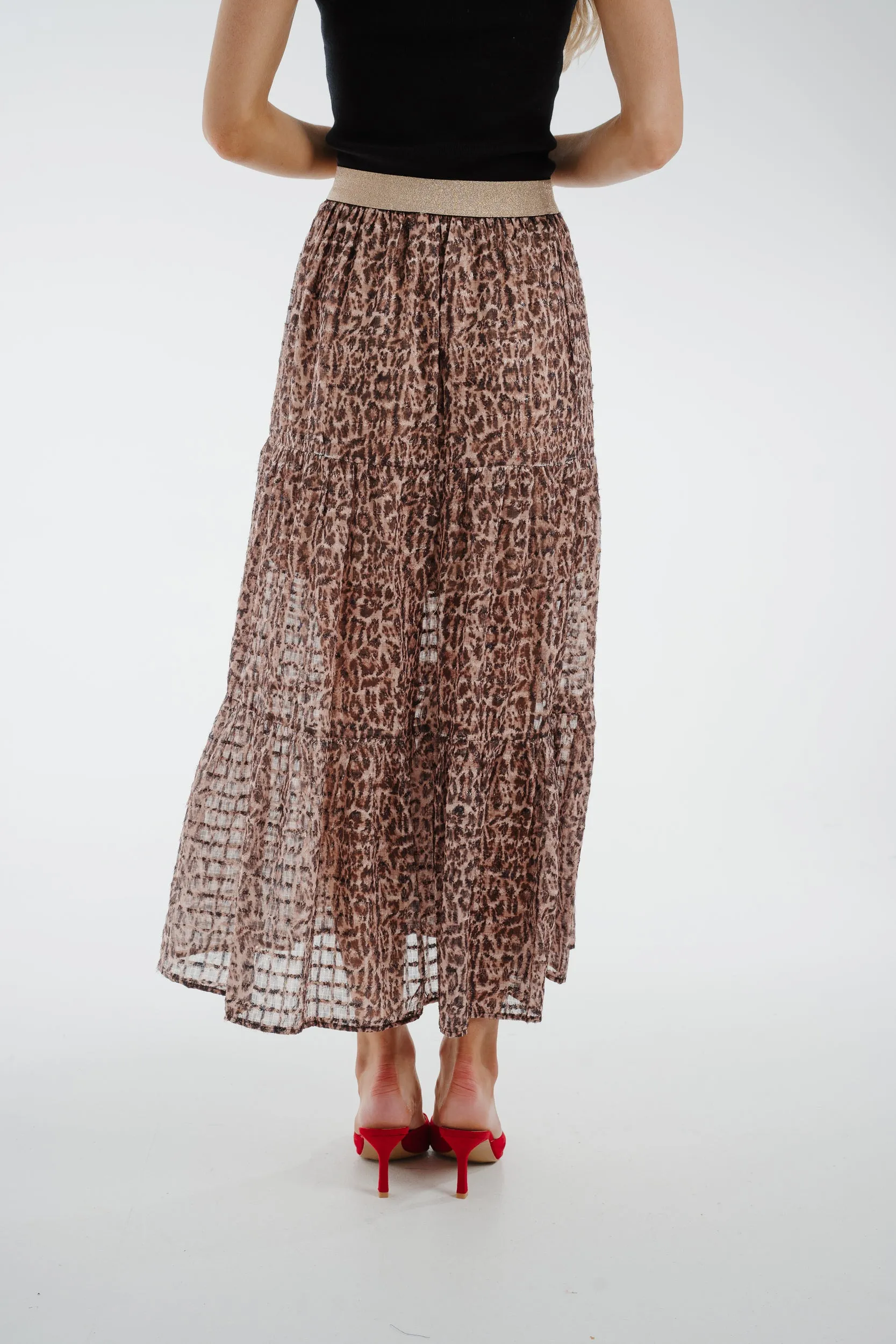 Ally Tiered Midi Skirt In Leopard Print