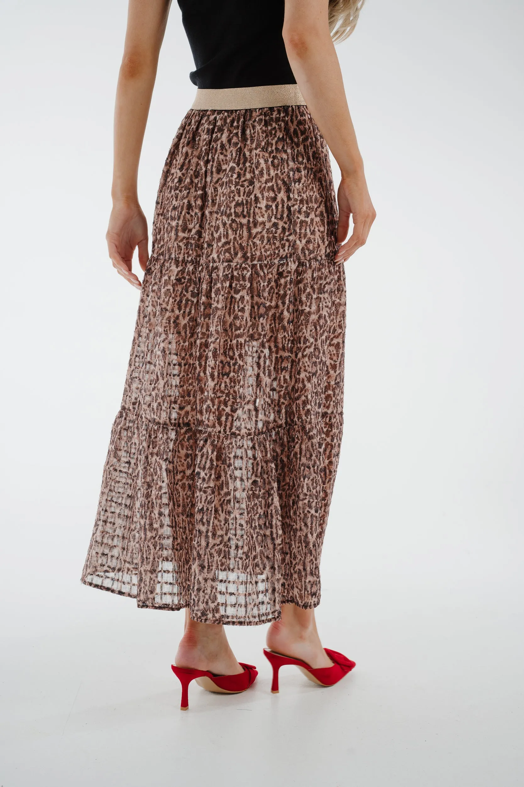 Ally Tiered Midi Skirt In Leopard Print