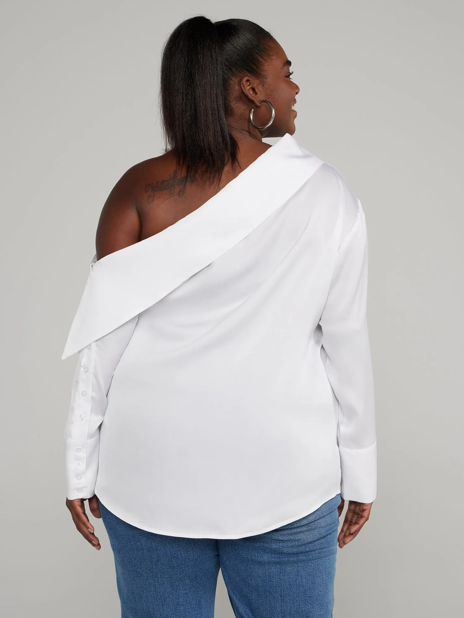 Asymmetric Button-Detailed One-Shoulder Top