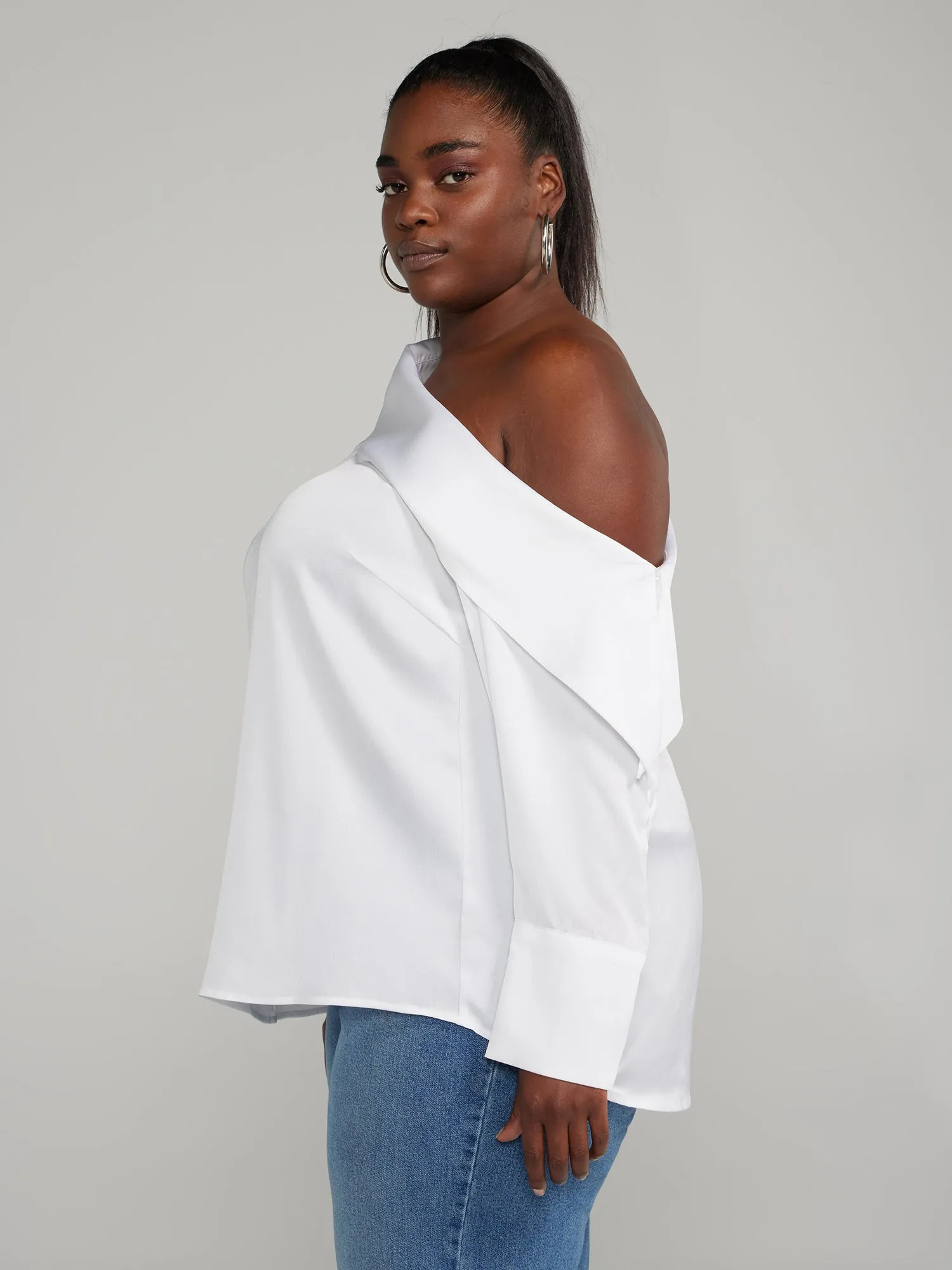 Asymmetric Button-Detailed One-Shoulder Top