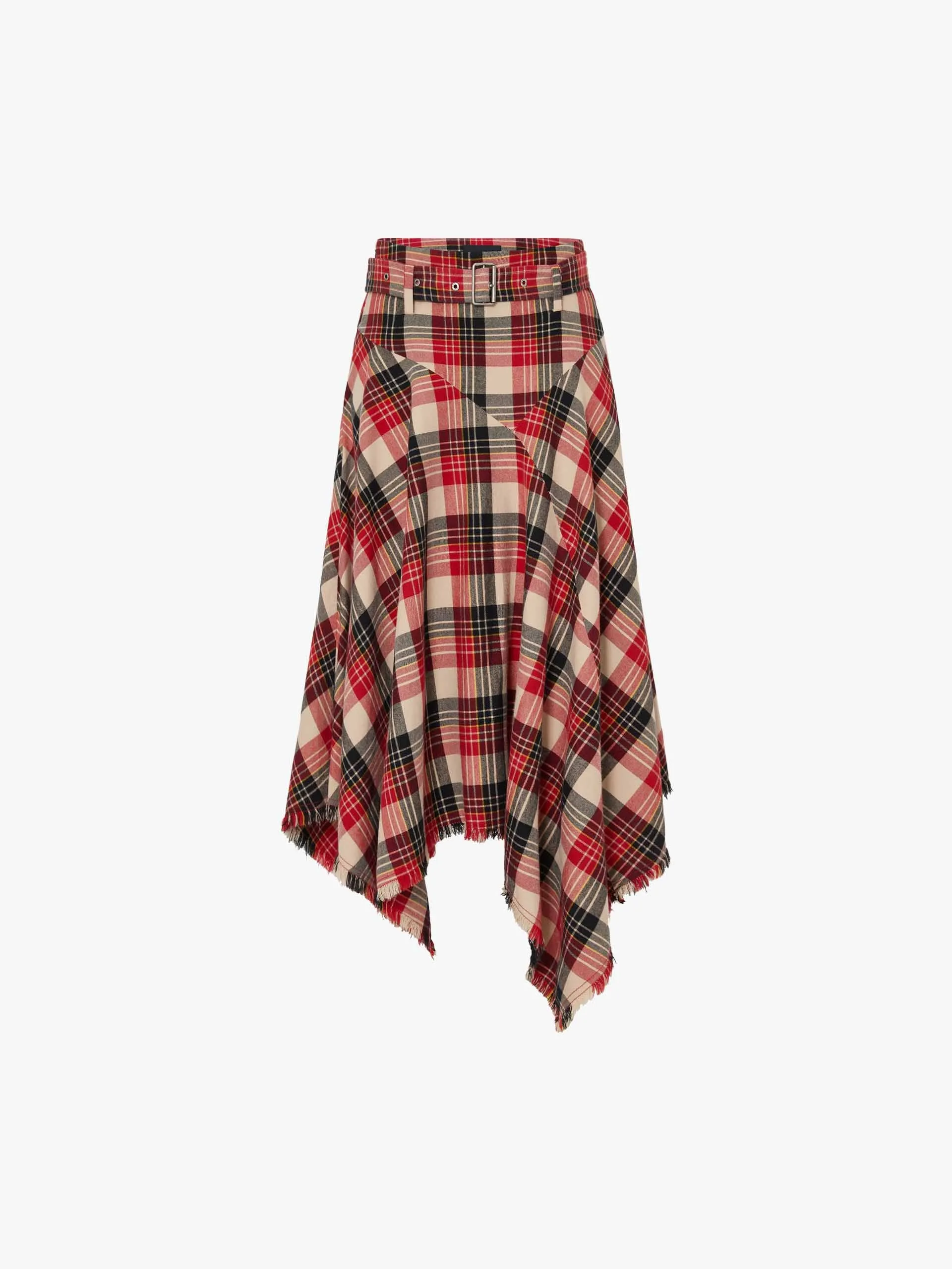 Asymmetrical Hem Plaid Skirt