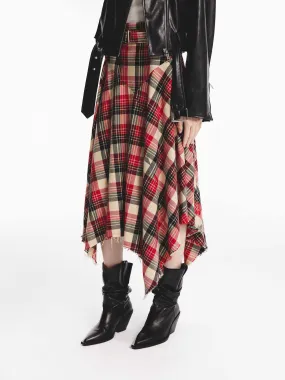 Asymmetrical Hem Plaid Skirt