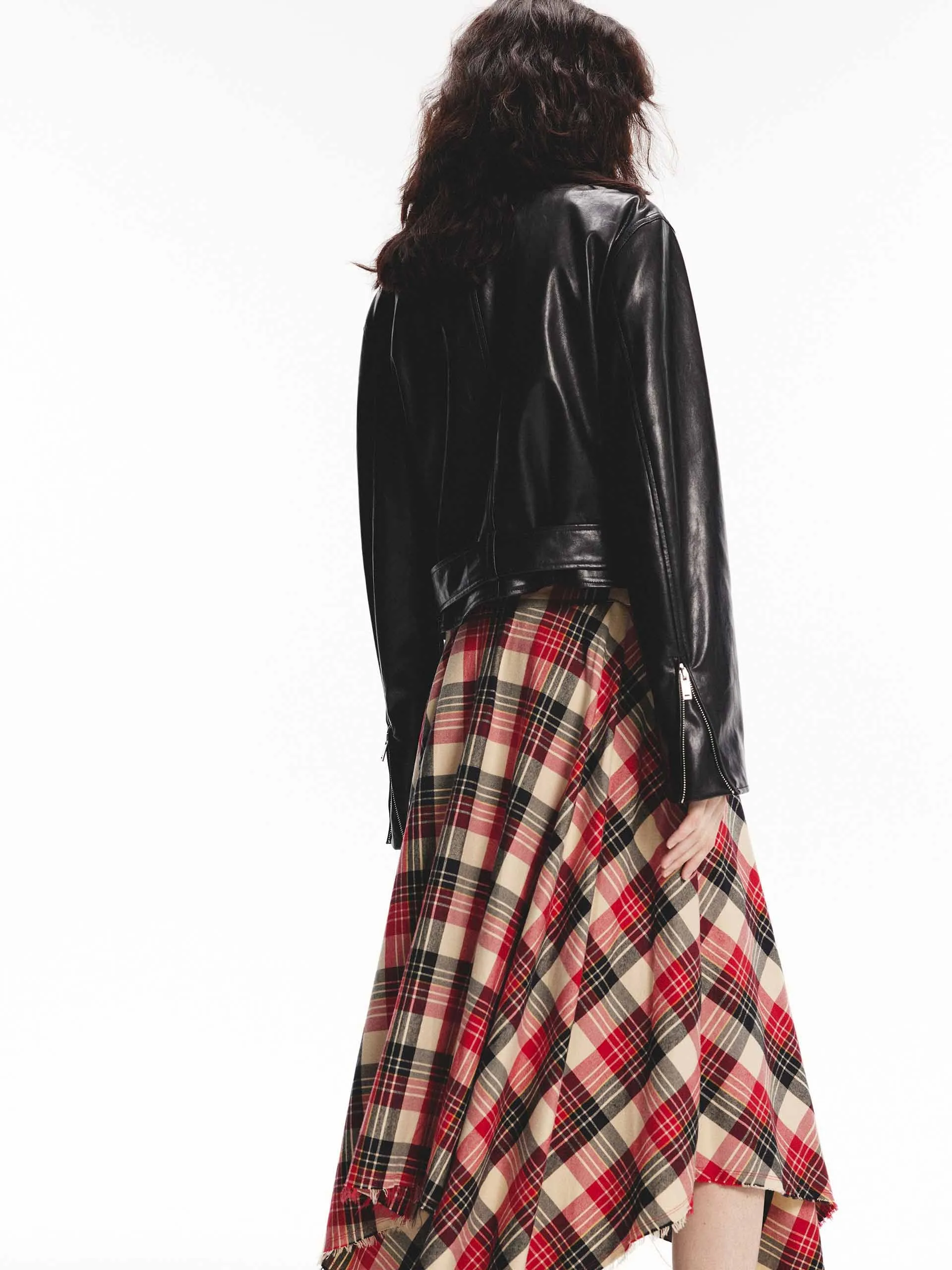 Asymmetrical Hem Plaid Skirt