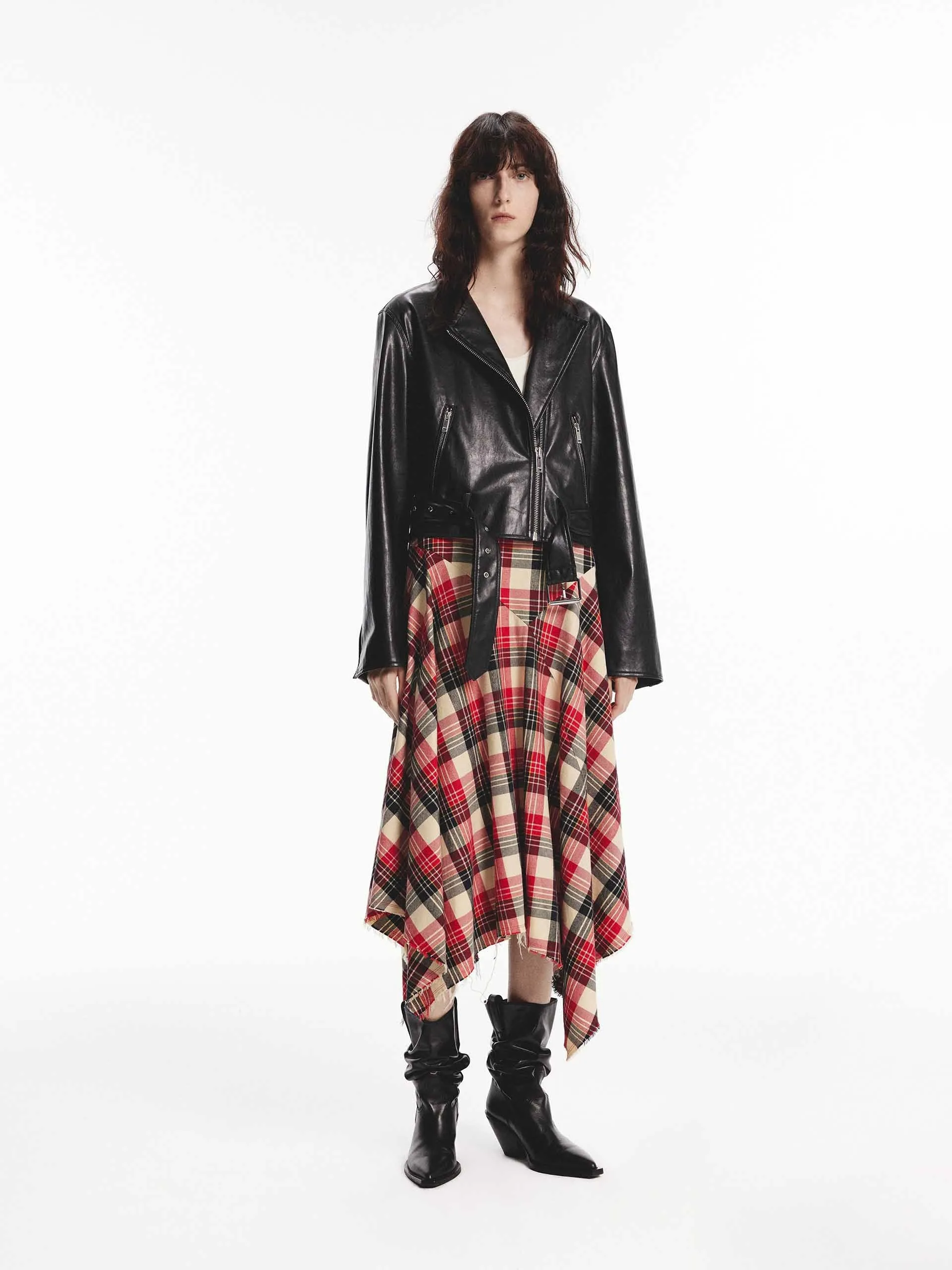 Asymmetrical Hem Plaid Skirt