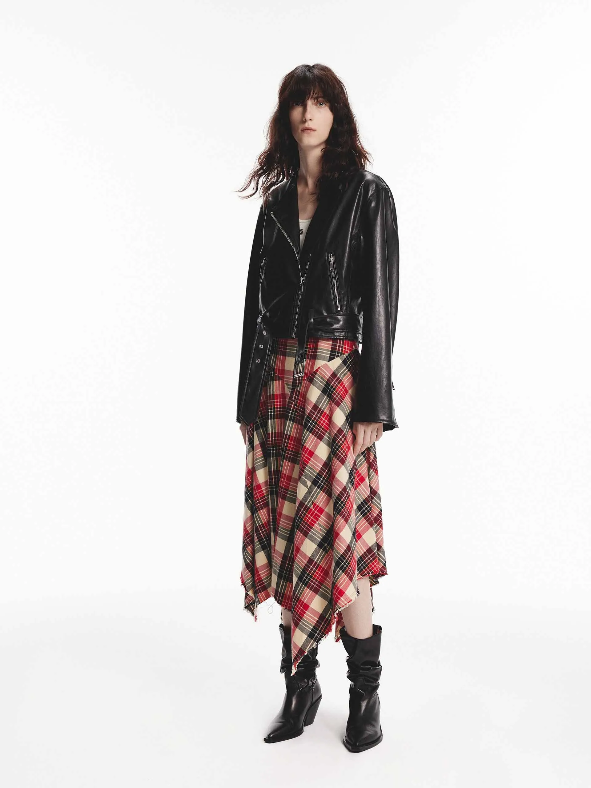 Asymmetrical Hem Plaid Skirt