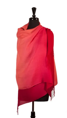 Baby Alpaca & Silk Shawl Two-toned Degrade - Dip Dyed in Coral