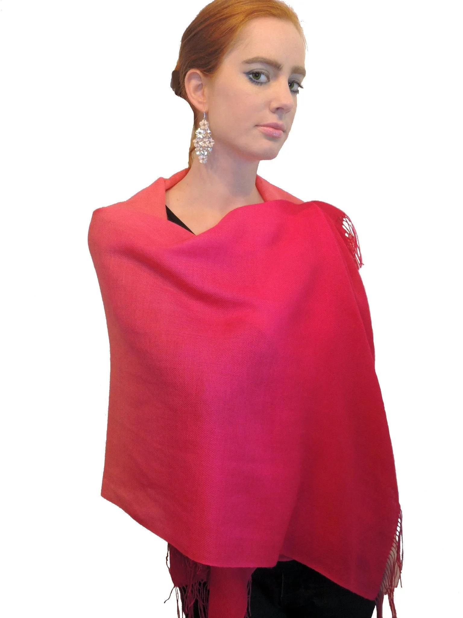 Baby Alpaca & Silk Shawl Two-toned Degrade - Dip Dyed in Coral