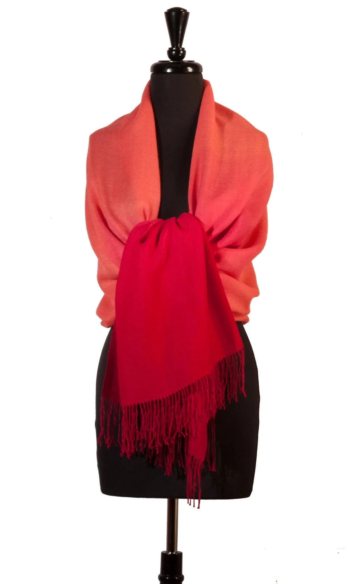 Baby Alpaca & Silk Shawl Two-toned Degrade - Dip Dyed in Coral