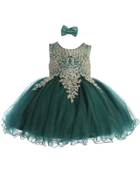 Baby Girls Emerald Green Gold Lace Wired Tulle Flower Girl Dress 6-24M