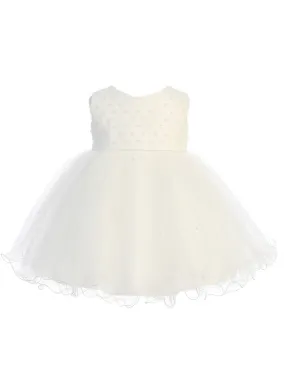 Baby Girls Ivory Criss Cross Pearl Wired Tulle Flower Girl Dress 0M-24M