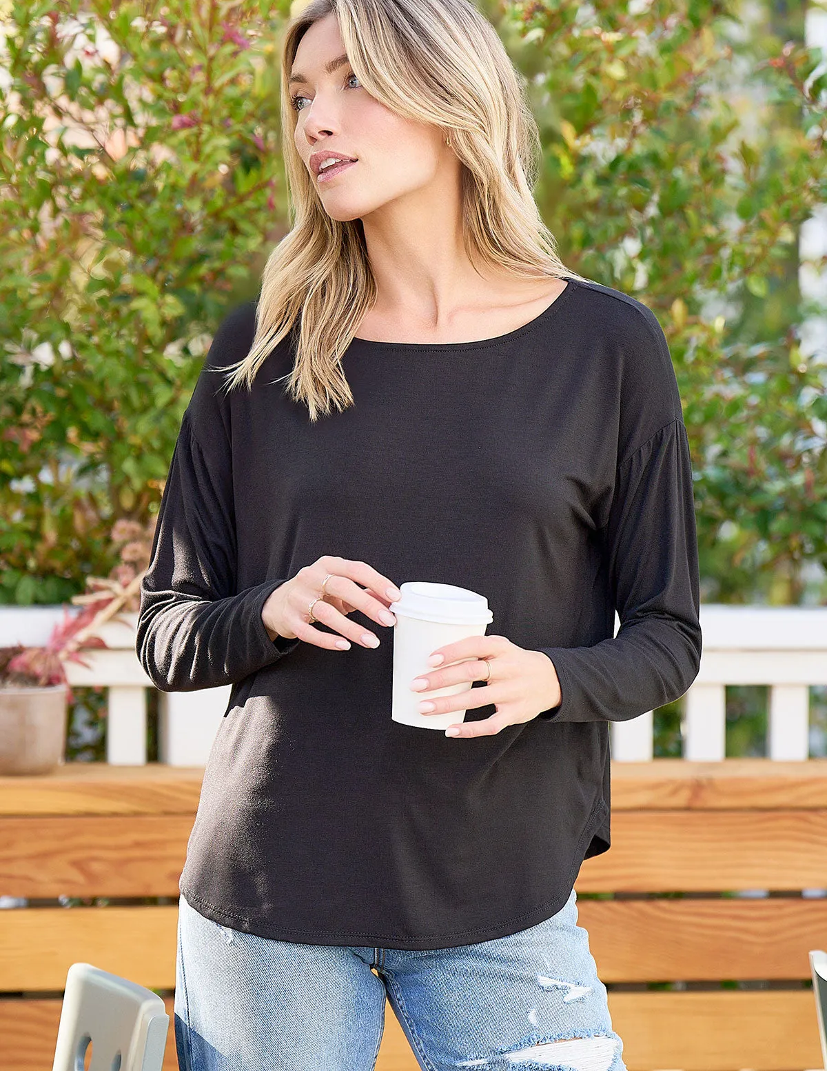 Bamboo Dolman Long Sleeve Tee - Black