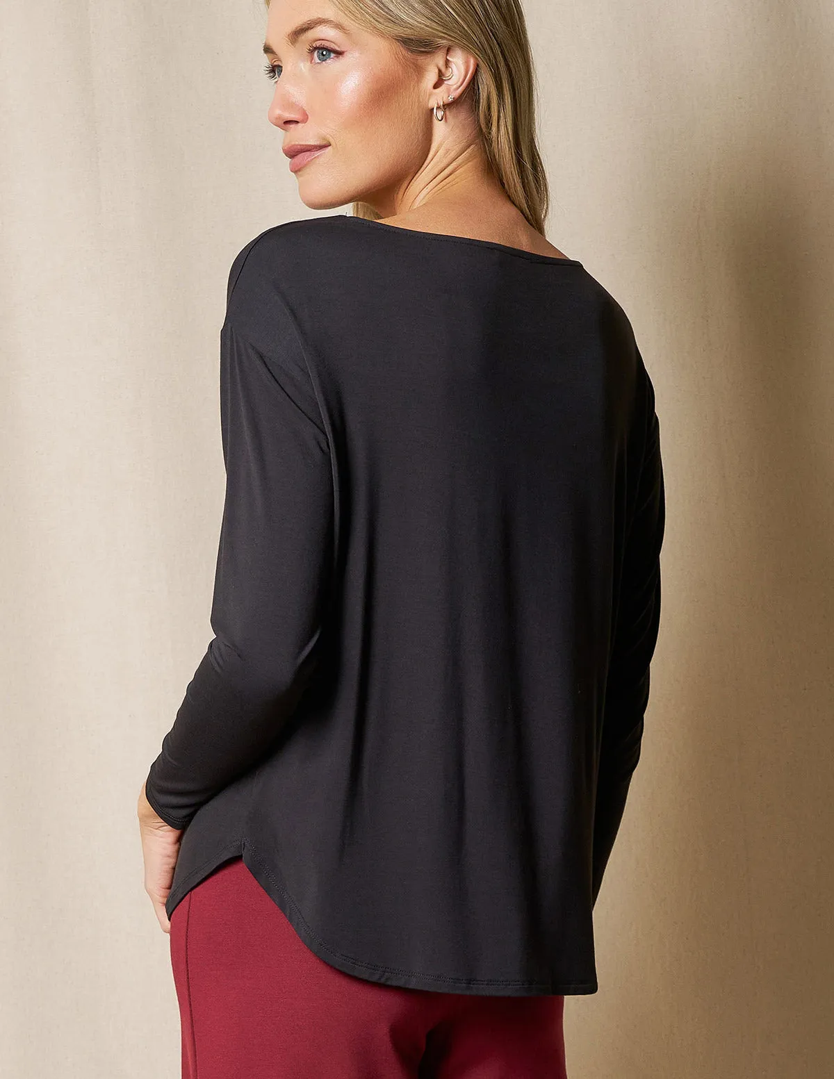 Bamboo Dolman Long Sleeve Tee - Black