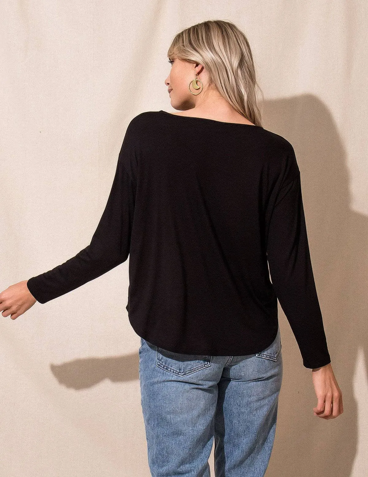 Bamboo Dolman Long Sleeve Tee - Black