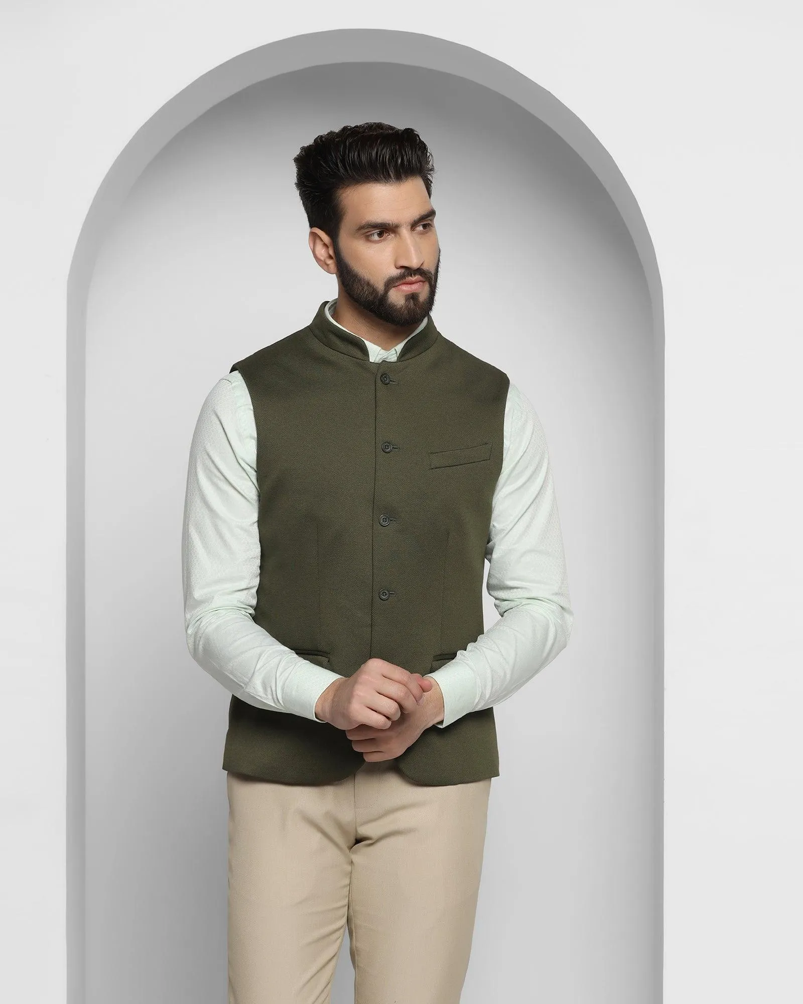 Bandhgala Formal Green Textured Waistcoat - Dante