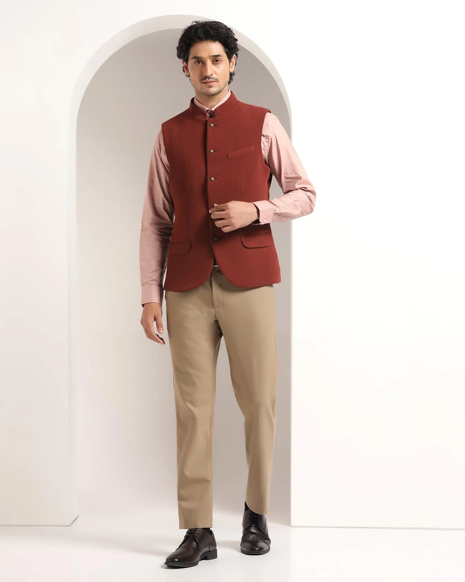 Bandhgala Formal Rust Textured Waistcoat - Echo